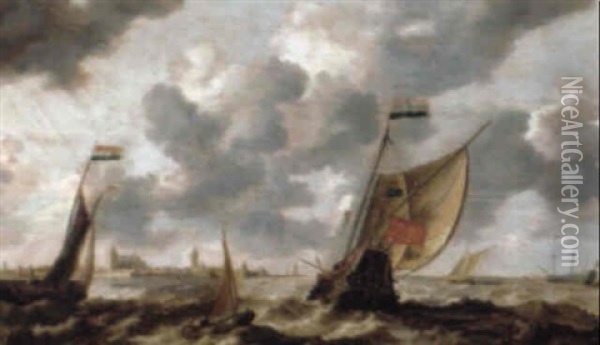 Marine Med Sejlskibe Oil Painting - Bonaventura Peeters the Elder