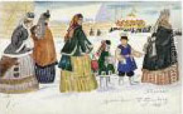 Ladies On Their Way To The Fair Oil Painting - Boris Kustodiev