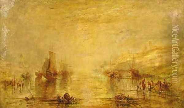 Fisherfolk on the beach with a castle beyond Oil Painting - Joseph Mallord William Turner