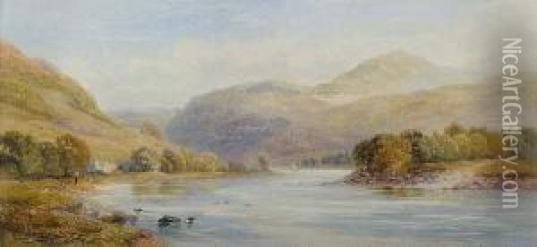 View Of A Meandering River Oil Painting - Charles Horwell Woodman