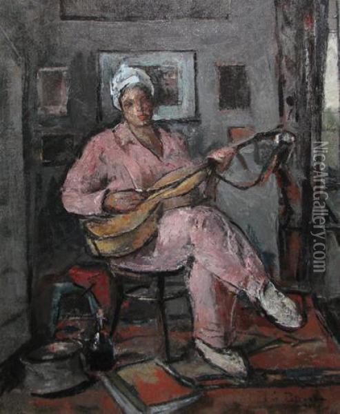 Femeie Cu Chitara Oil Painting - Petrascu Gheorghe