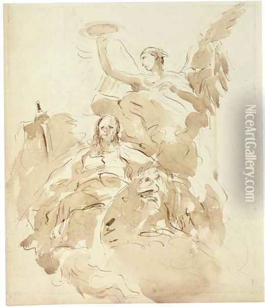 Saint Mark attended by an angel and a lion Oil Painting - Giovanni Domenico Tiepolo