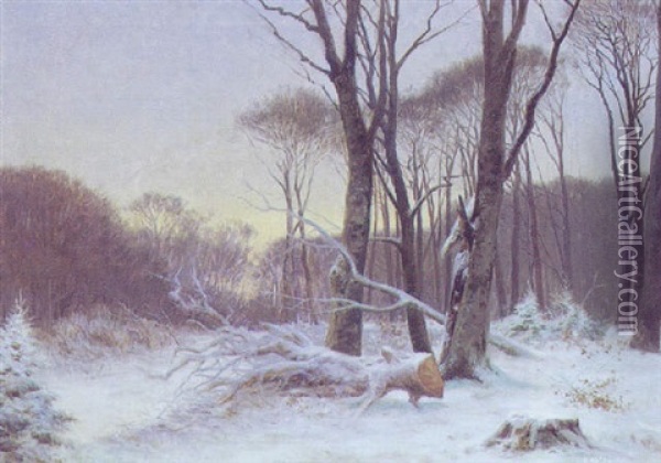 Vinterlandskab I Aftensol Oil Painting - Carl Milton Jensen