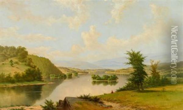 A Panoramic Landscape Oil Painting - Frederick Debourg Richards