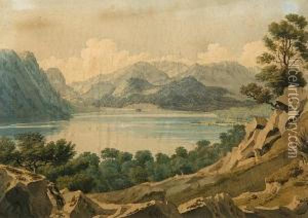 View Over Ulswater, Helvellyn In The Distance Oil Painting - William Turner