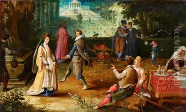 Garden Landscape With Courtly Figures Oil Painting - Abraham Govaerts