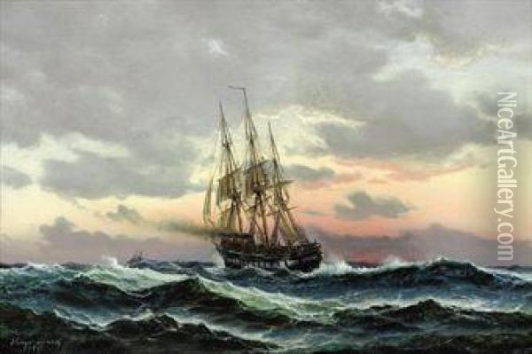 A Vessel Under Steam And Sail Running Before The Wind Oil Painting - Holger Peter Svane Lubbers
