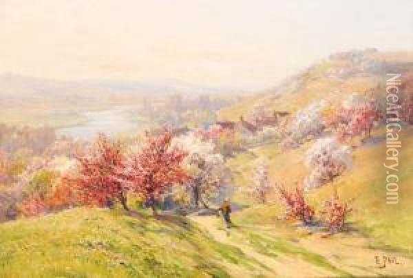 A Spring Landscape With Trees In Blossom Oil Painting - Edouard Pail