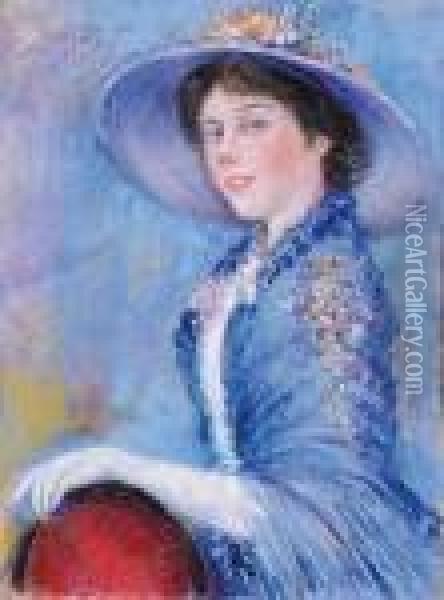 Giovane Donna In Blu Con Cappello Oil Painting - Pietro Scoppetta