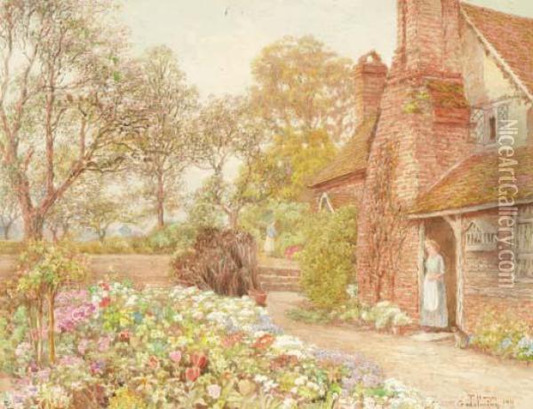The Cottage Garden Oil Painting - Thomas H. Hunn