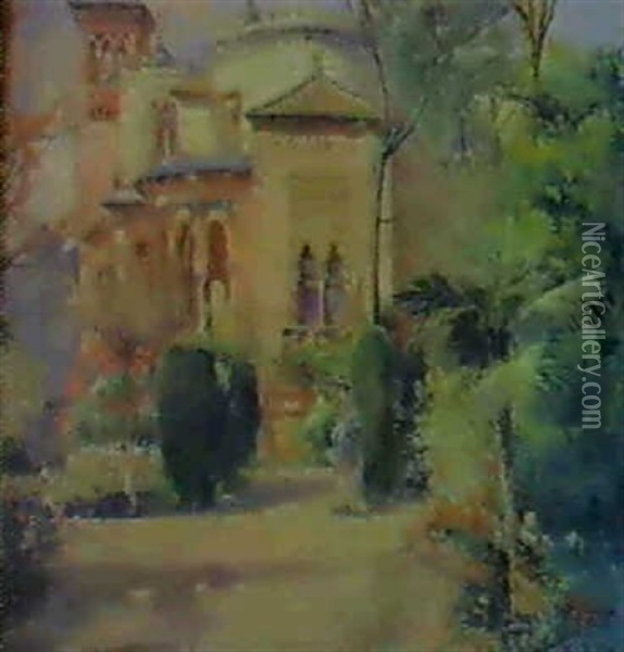 Dama En Un Jardin Andaluz Oil Painting - Manuel Garcia y Rodriguez