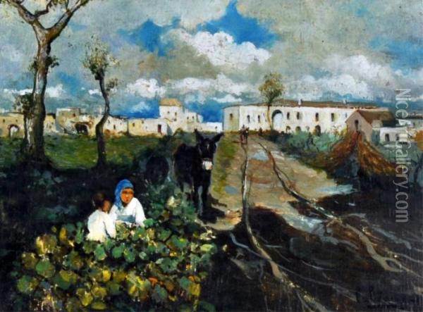 Paesaggio Con Figure E Asinello Oil Painting - John, Giovanni Califano