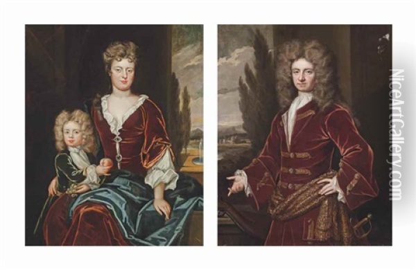 Portrait Of Ann Whitfield Of Canterbury (1630-1703), Nee Whitfield Of Ives Place; And Portrait Of John Whitfield Of Canterbury (1626-1705) Oil Painting - John Kerseboom