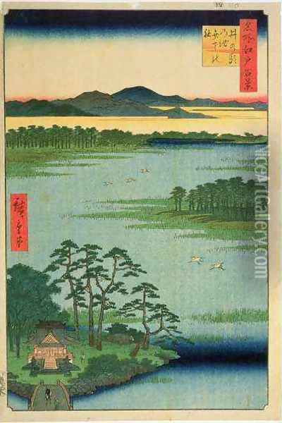Benten Shrine Inokashia Pond from the series One Hundred Famous Views of Edo Oil Painting - Utagawa or Ando Hiroshige