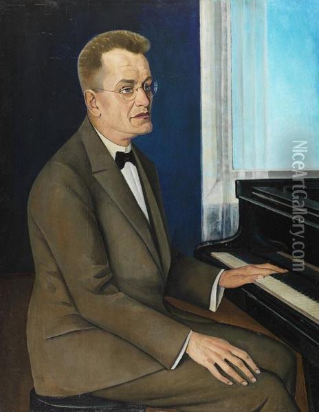 Portrateines Mannes Am Klavier Oil Painting - August Heitmuller