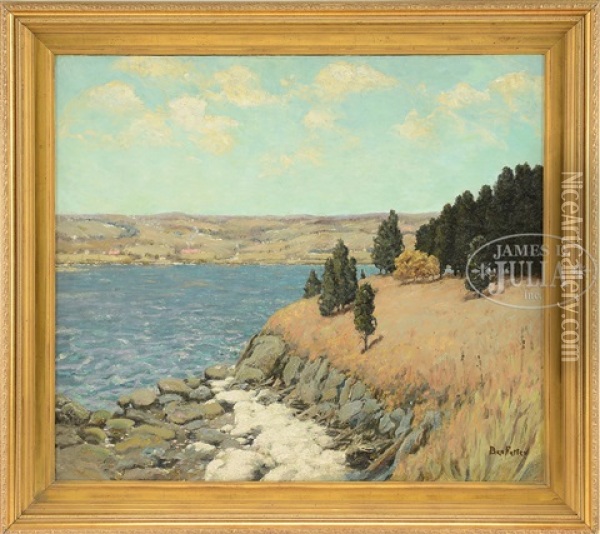 Shoreline With Distance Hill Tops (possibly The Connecticut Coast) Oil Painting - Ben Foster