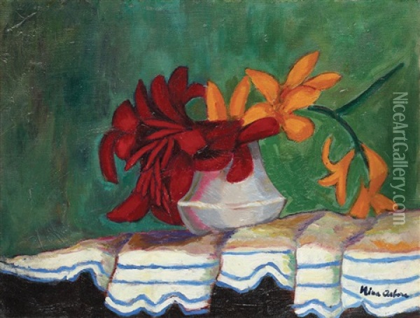 Vase With Lillies Oil Painting - Nina Arbore