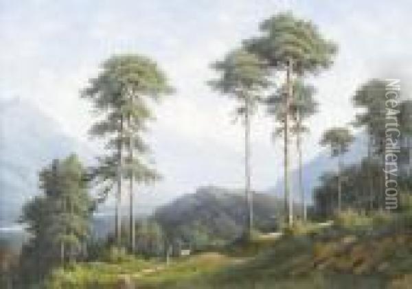 Der Pfynwald Im Rhone-tal Mit Bauerin Und Ziege. Oil Painting - Jean Philippe George-Juillard