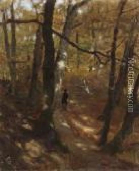 Im Herbstwald. Oil Painting - Ludwig Munthe