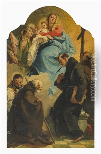 Die Madonna In Den Wolken (collab. W/workshop) Oil Painting - Giovanni Battista Tiepolo