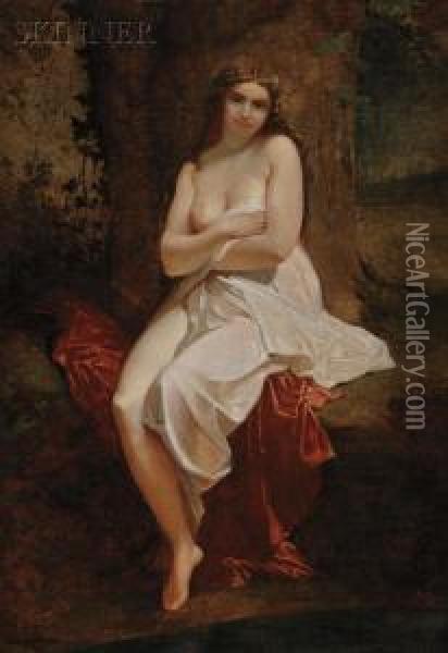 Portrait Of A Seated Nude In A Landscape Oil Painting - Antony Serres