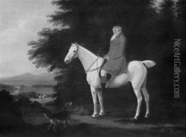 A Gentleman On His Grey Hunter In A Landscape, Other Members Of The Hunt Beyond Oil Painting - Richard Barrett Davis