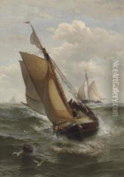 Fishing Boat In The English Channel Oil Painting - Edward Moran