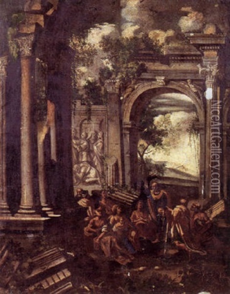 Ruines Animees Avec La Predication De Saint Pierre Oil Painting - Leonardo Coccorante