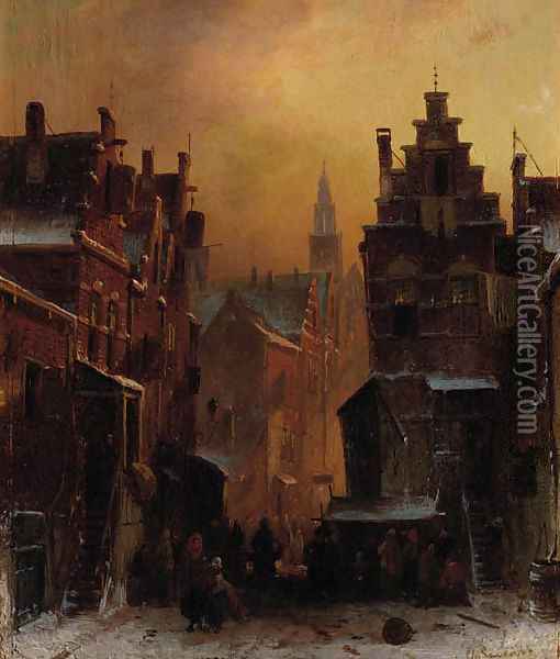 The Jewish quarter in Amsterdam Oil Painting - Charles Henri Leickert