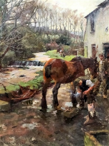 The Village Farrier Oil Painting - Harold Harvey