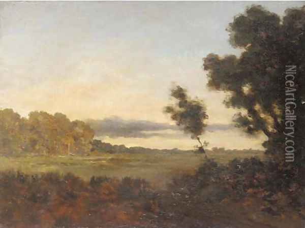 Landscape at dusk Oil Painting - French School