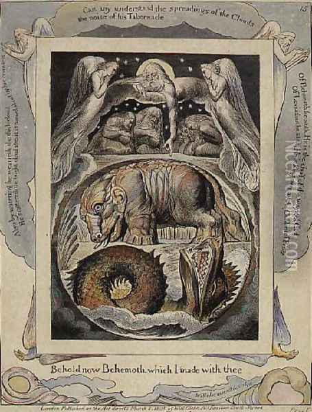 Behemoth and Leviathan from the Book of Job Oil Painting - William Blake