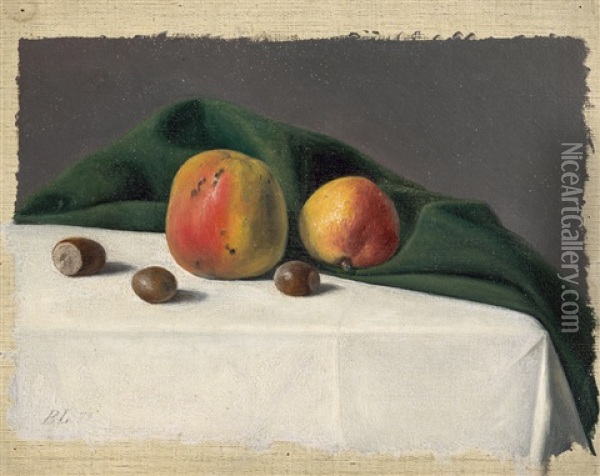 Weise Kamelie Auf Grauem Grund (+ Stilleben Mit Apfeln Und Nussen; 2 Works) Oil Painting - Betzy Marie Petrea Libert