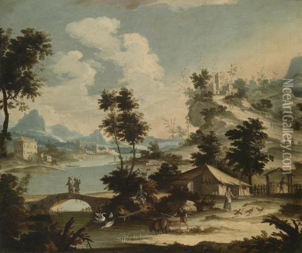 Mountain Landscape With A River Oil Painting - Maestro Dei Paesaggi Correr