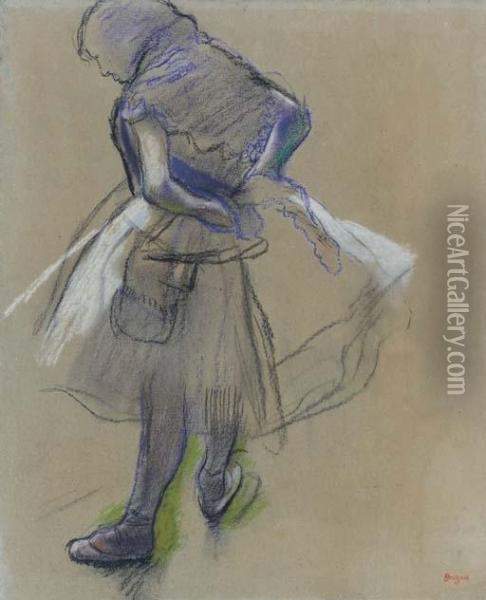 Danseuse Debout, Les Mains Derriere Le Dos Oil Painting - Edgar Degas