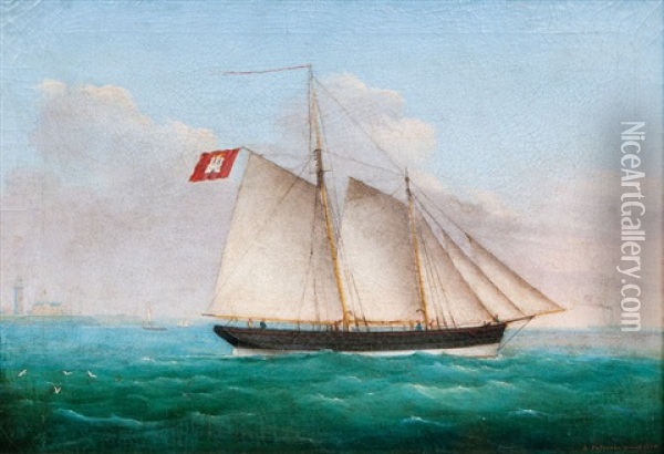 Hamburg Lotsenschoner In Der Elbmundung Oil Painting - Lorenz Petersen