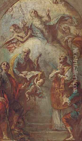 The Assumption of the Virgin with attendant saints Oil Painting - Carlo Innocenzo Carloni