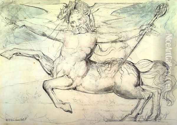 Inferno, Canto XXV, 12-33, Centaur Cacus Threatens Vanni Fucci Oil Painting - William Blake