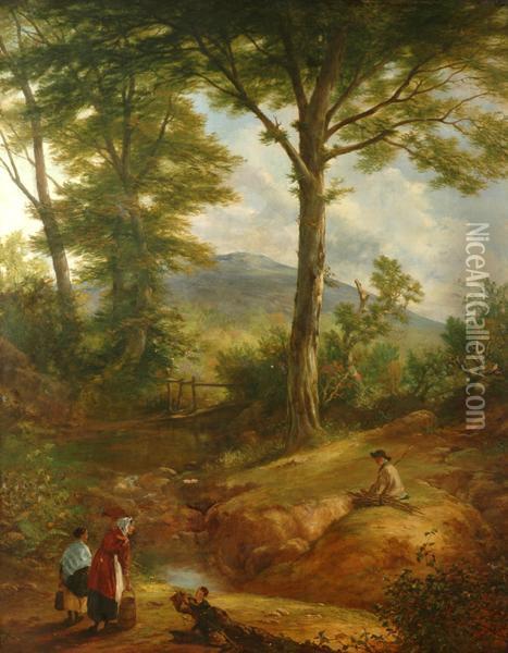 Family By The Stream Oil Painting - J.R. Johne