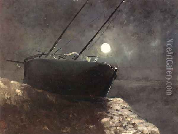 Boat in the Moonlight Oil Painting - Odilon Redon