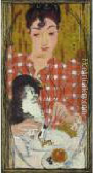 Le Corsage A Carreaux (portrait De Mme Claude Terrasse, Soeur De L'artiste) Oil Painting - Pierre Bonnard