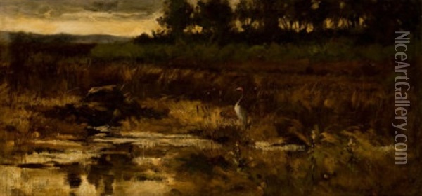 Marsh Landscape With Egret Oil Painting - Frederick Stuart Church