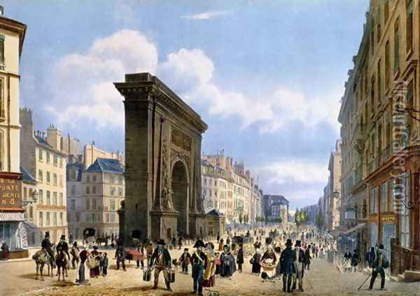 View of the Porte St. Denis, from 'Promenades dans Paris et ses environs', c.1840 Oil Painting - Philippe Benoist