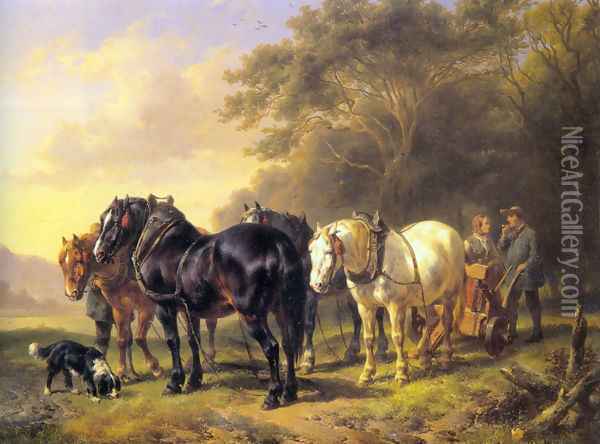 A Plough Team at Rest Oil Painting - Wouterus Verschuur