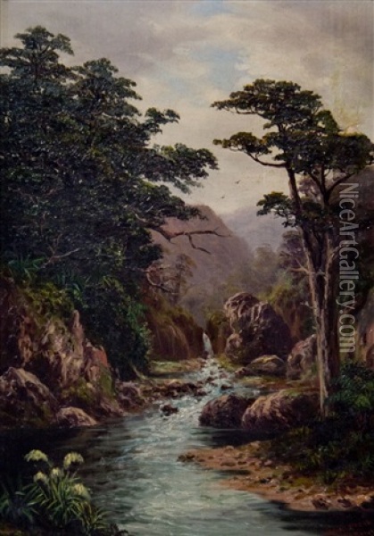 Stream In A Bush (hakuri Stream) Oil Painting - William George Baker