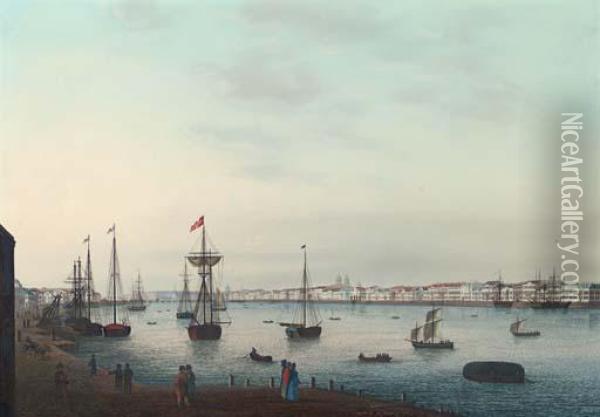 View Of St. Petersburg Along Neva River Oil Painting - Johann Wilhelm Gottfried Barth