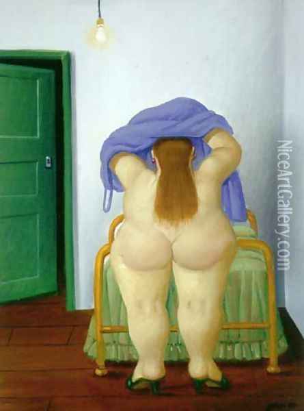 Woman Undressing Oil Painting - Fernando Botero