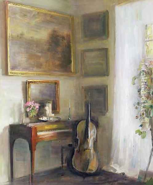 Interior with Cello and Spinet Oil Painting - Carl Vilhelm Holsoe