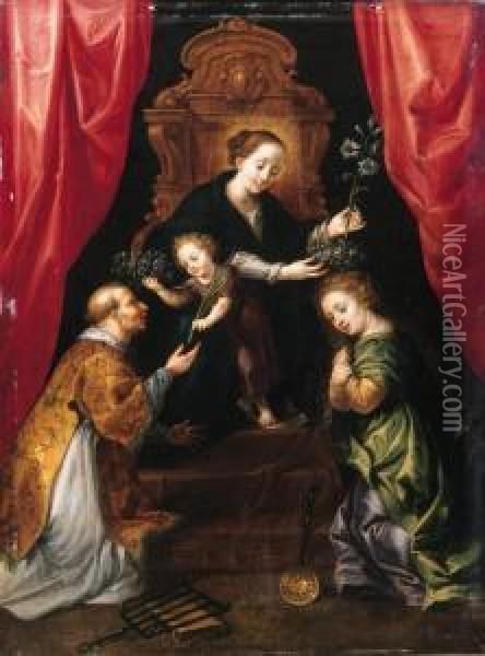The Madonna And Child Enthroned Oil Painting - Marten Pepijn