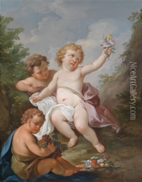 Drei Amoretten Oil Painting - Charles Dominique Joseph Eisen